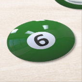 Groen nr. 6 Billiard Pool Ball Ronde Kartonnen Onderzetter (Gebogen)