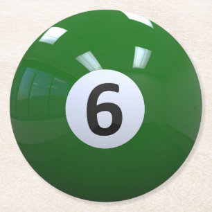 Groen nr. 6 Billiard Pool Ball Ronde Kartonnen Onderzetter