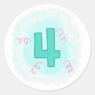 Groen Nummer 4 Roze Wervels Verjaardag Stickers