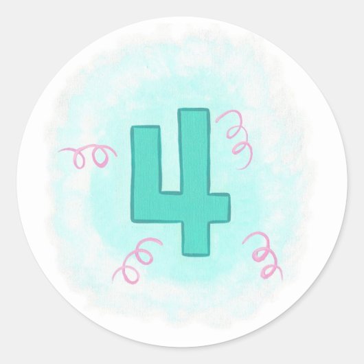 Groen Nummer 4 Roze Wervels Verjaardag Stickers (Voorkant)