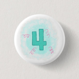 Groen nummer 4 Roze zwammen Birthday Buttonnen Ronde Button 3,2 Cm