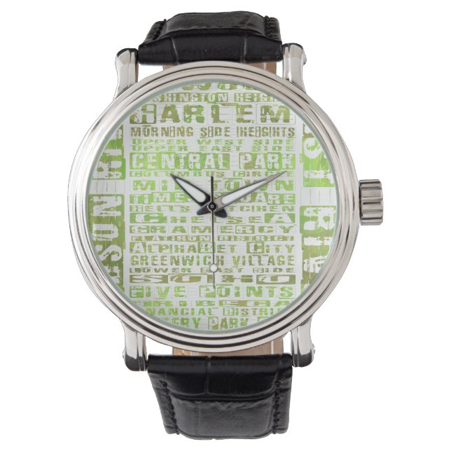 Groen NYC-buren Horloge (Voorkant)