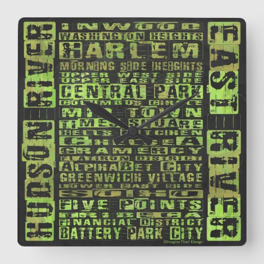 Groen NYC-buren Vierkante Klok (Voorkant)