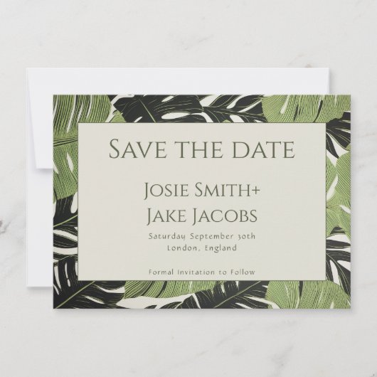 Groen Oerwoud Bladeren Save the Date Kaart (Voorkant)