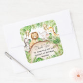Groen Oerwoud Dieren 1e Verjaardag Baby shower Vierkante Sticker (Envelop)