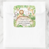 Groen Oerwoud Dieren 1e Verjaardag Baby shower Vierkante Sticker (Tas)
