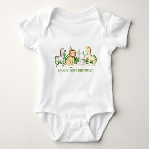Groen Oerwoud Dieren 1e Verjaardagsfeest Baby Romper