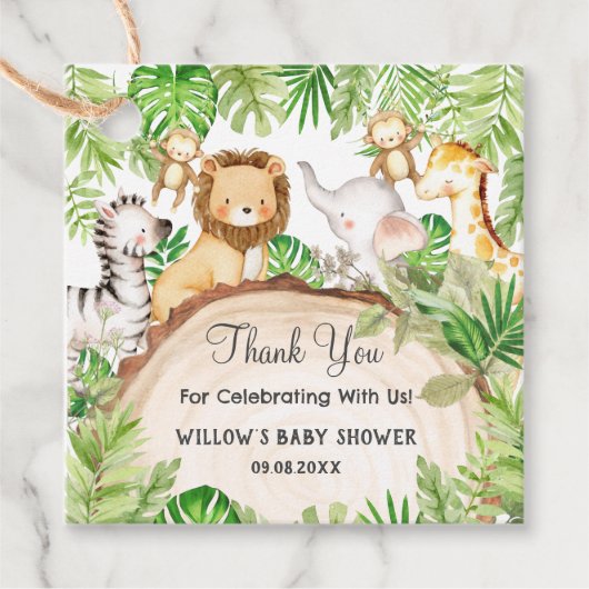 Groen Oerwoud Dieren Baby shower 1e Verjaardag Bedankjes Labels (Voorkant)