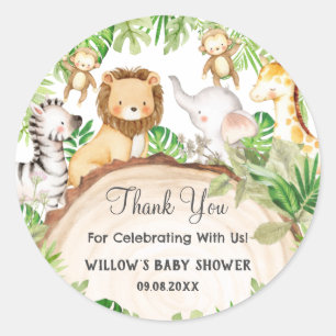 Groen Oerwoud Dieren Baby shower 1e Verjaardag Ronde Sticker