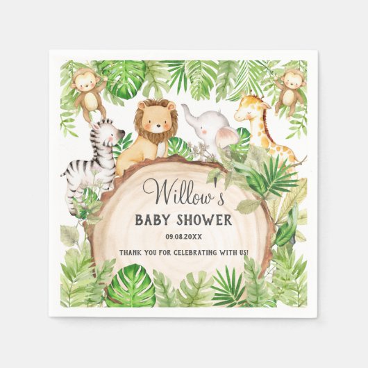 Groen Oerwoud Dieren Baby shower 1e Verjaardag Servet (Voorkant)