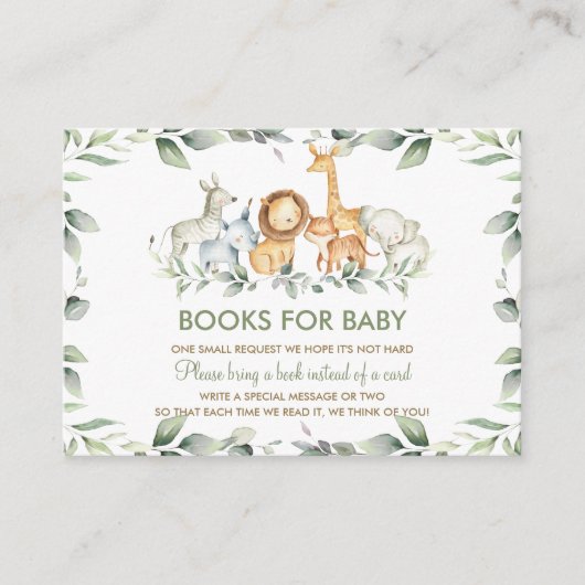 Groen Oerwoud Dieren Baby shower Breng een boek Informatiekaartje (Voorkant)