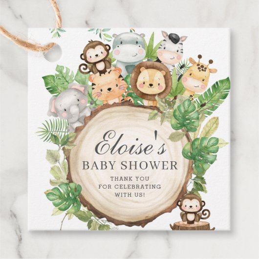 Groen Oerwoud Dieren Baby shower Dank u Bedankjes Labels (Voorkant)