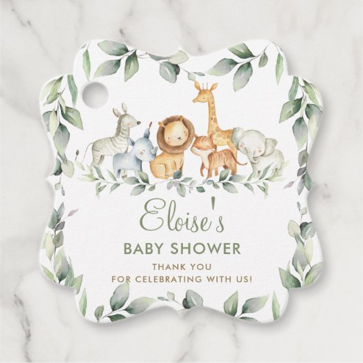 Groen Oerwoud Dieren Baby shower Dank u Favo Bedankjes Labels (Voorkant)