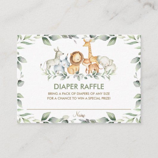 Groen Oerwoud Dieren Baby shower Luier Raffle Informatiekaartje (Voorkant)