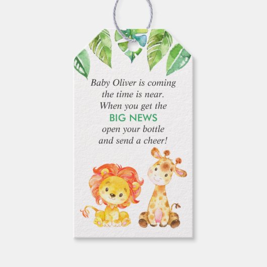 Groen Oerwoud Dieren Baby shower Mini flesje Favor Cadeaulabel (Voorkant)
