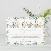 Groen Oerwoud Dieren Baby shower Verjaardag Bedankkaart (Staand voorkant)