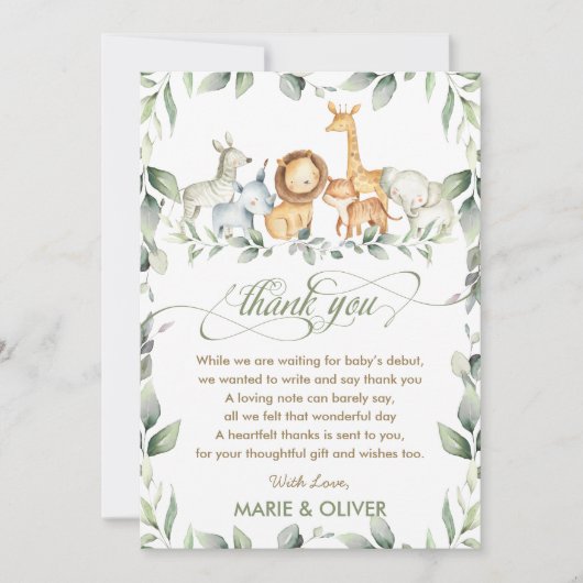 Groen Oerwoud Dieren Baby shower Verjaardag Th Bedankkaart (Voorkant)