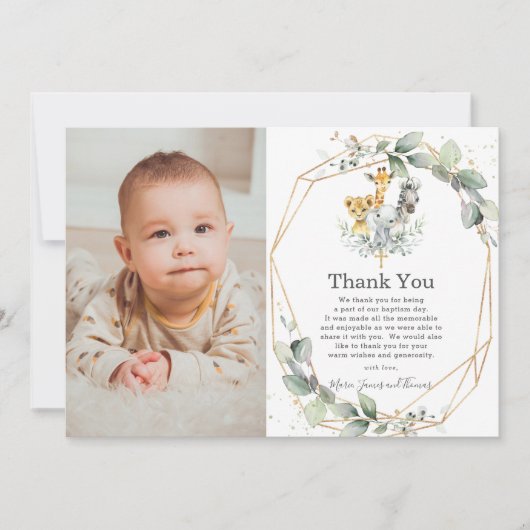 Groen Oerwoud Dieren Doop Dank u kaart (Voorkant)