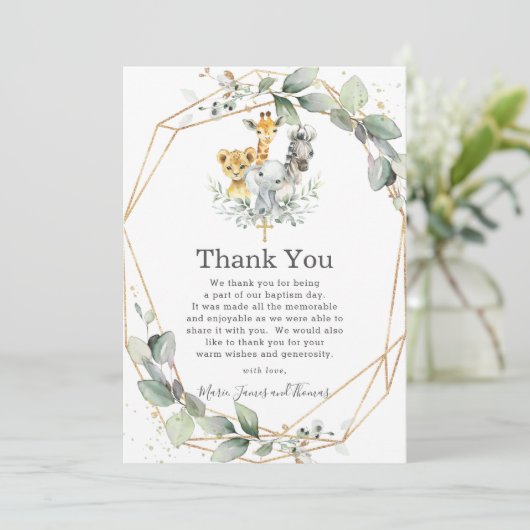 Groen Oerwoud Dieren Doop Dank u kaart (Staand voorkant)