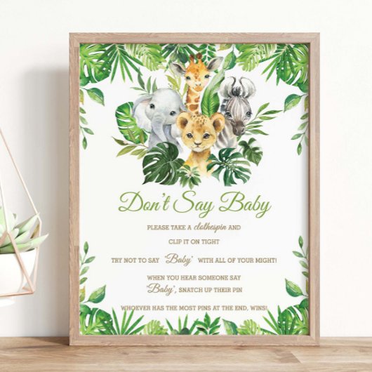 Groen Oerwoud Dieren Douche Zeg niet Baby Game Poster