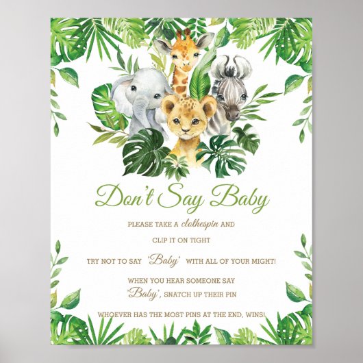 Groen Oerwoud Dieren Douche Zeg niet Baby Game Poster (Voorkant)