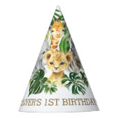 Groen Oerwoud Dieren Safari 1e Verjaardag Kegel Feesthoedjes (Voorkant)