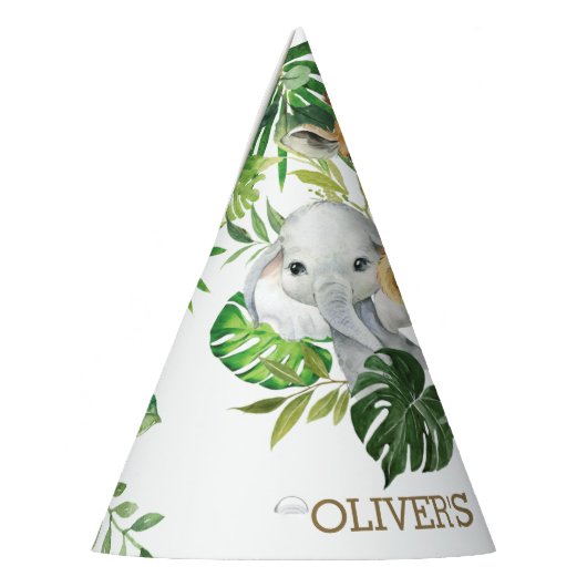 Groen Oerwoud Dieren Safari 1e Verjaardag Kegel Feesthoedjes (Links)