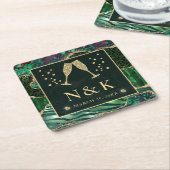 Groen Oerwoud Dierenafdrukken Glitter Agate Weddin Kartonnen Onderzetters (Schuin)