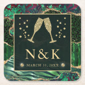 Groen Oerwoud Dierenafdrukken Glitter Agate Weddin Kartonnen Onderzetters (Voorkant)