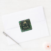 Groen Oerwoud Dierenafdrukken Glitter Agate Weddin Vierkante Sticker (Envelop)