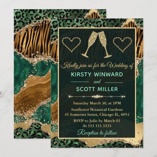 Groen Oerwoud Dierlijk afdrukken Glitter Agate Kaart (Voorkant / Achterkant)