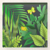 Groen oerwoud met vlinders glazen onderzetter (Voorkant)