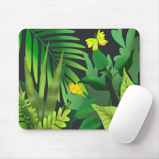 Groen oerwoud met vlinders muismat (Met muis)