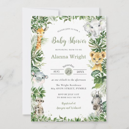 Groen Oerwoud Safari Dieren Jongen Baby shower Kaart (Voorkant)