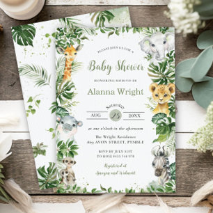 Groen Oerwoud Safari Dieren Jongen Baby shower Kaart