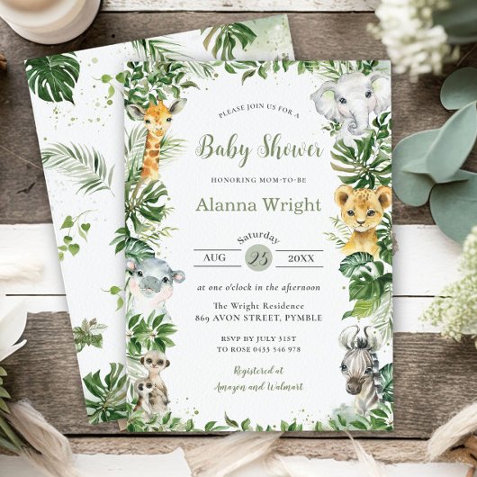 Groen Oerwoud Safari Dieren Jongen Baby shower Kaart