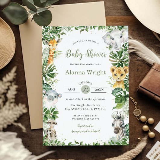 Groen Oerwoud Safari Dieren Jongen Baby shower Kaart