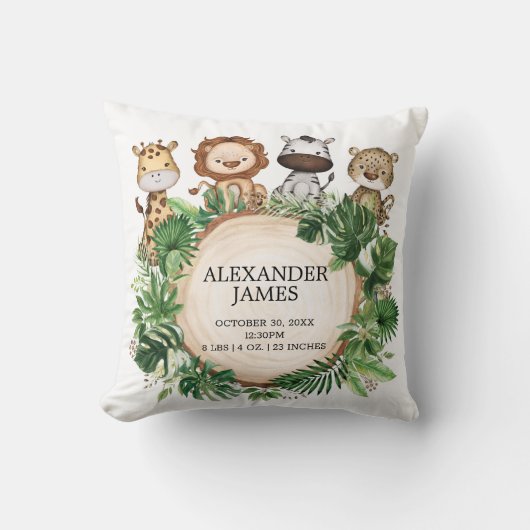 Groen Oerwoud Safari Dierlijke Geboorte Stats Kwek Kussen (Voorkant)