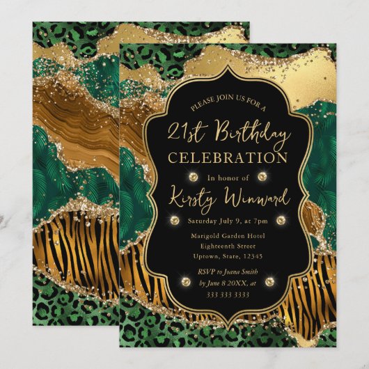 Groen Oerwoud Safari Glitter Agate 21st Birthday Kaart (Voorkant / Achterkant)