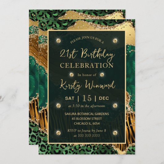 Groen Oerwoud Safari Glitter Agate 21st Birthday Kaart (Voorkant / Achterkant)