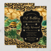 Groen Oerwoud Safari Glitter Agate 21st Birthday Kaart (Voorkant / Achterkant)