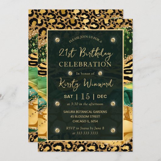 Groen Oerwoud Safari Glitter Agate 21st Birthday Kaart (Voorkant / Achterkant)