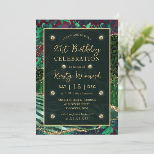 Groen Oerwoud Safari Glitter Agate 21st Birthday Kaart (Staand voorkant)