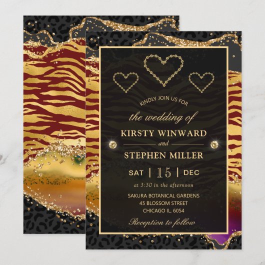 Groen Oerwoud Safari Glitter Agate Wedding Kaart (Voorkant / Achterkant)