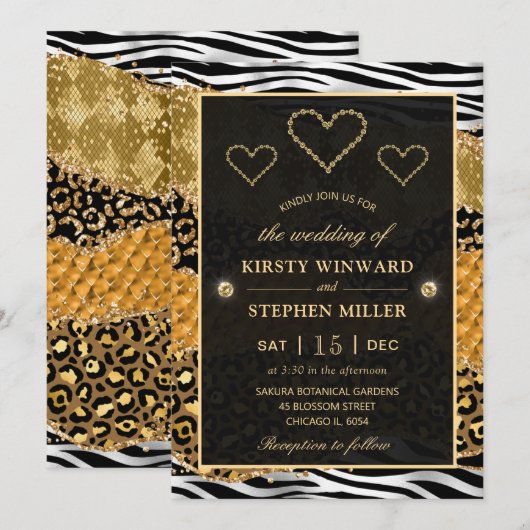 Groen Oerwoud Safari Glitter Agate Wedding Kaart (Voorkant / Achterkant)