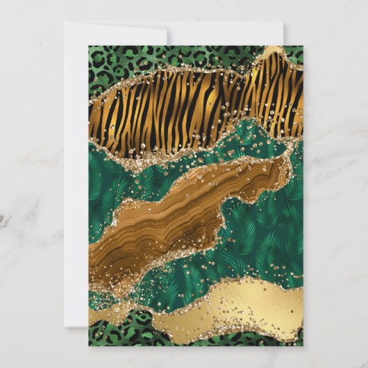 Groen Oerwoud Safari Glitter Agate Wedding Kaart (Achterkant)