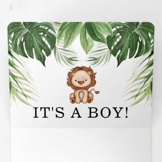 Groen Oerwoud Safari Wild Animal Boy Baby shower Drieluik Aankondiging (Binnenzijde eerst)