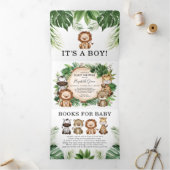 Groen Oerwoud Safari Wild Animal Boy Baby shower Drieluik Aankondiging (Binnen)