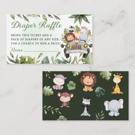 Groen oerwoud Safari Wilde Dieren Luierloterij Informatiekaartje (Voorkant / Achterkant)