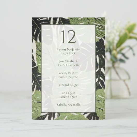 Groen oerwoud tropische bladeren, tafel zitgrafiek kaart (Staand voorkant)